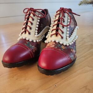 Floral Lace-Up Shoes with Pearl Detailing